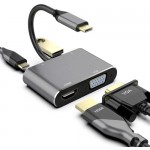 USB Type-C Hub 4-in-1 USB C Adapter to USB3.0 HDMI 4Kx2K VGA USB-C PD Charging Port